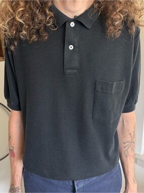 Vintage 80s Black Blank SS Pocket Polo ~ Size Large